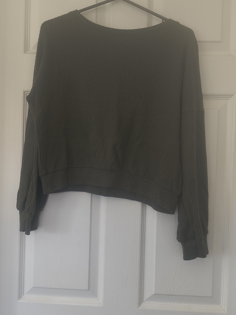 Relaxed Olive Crewneck Waffle Knit Sweater